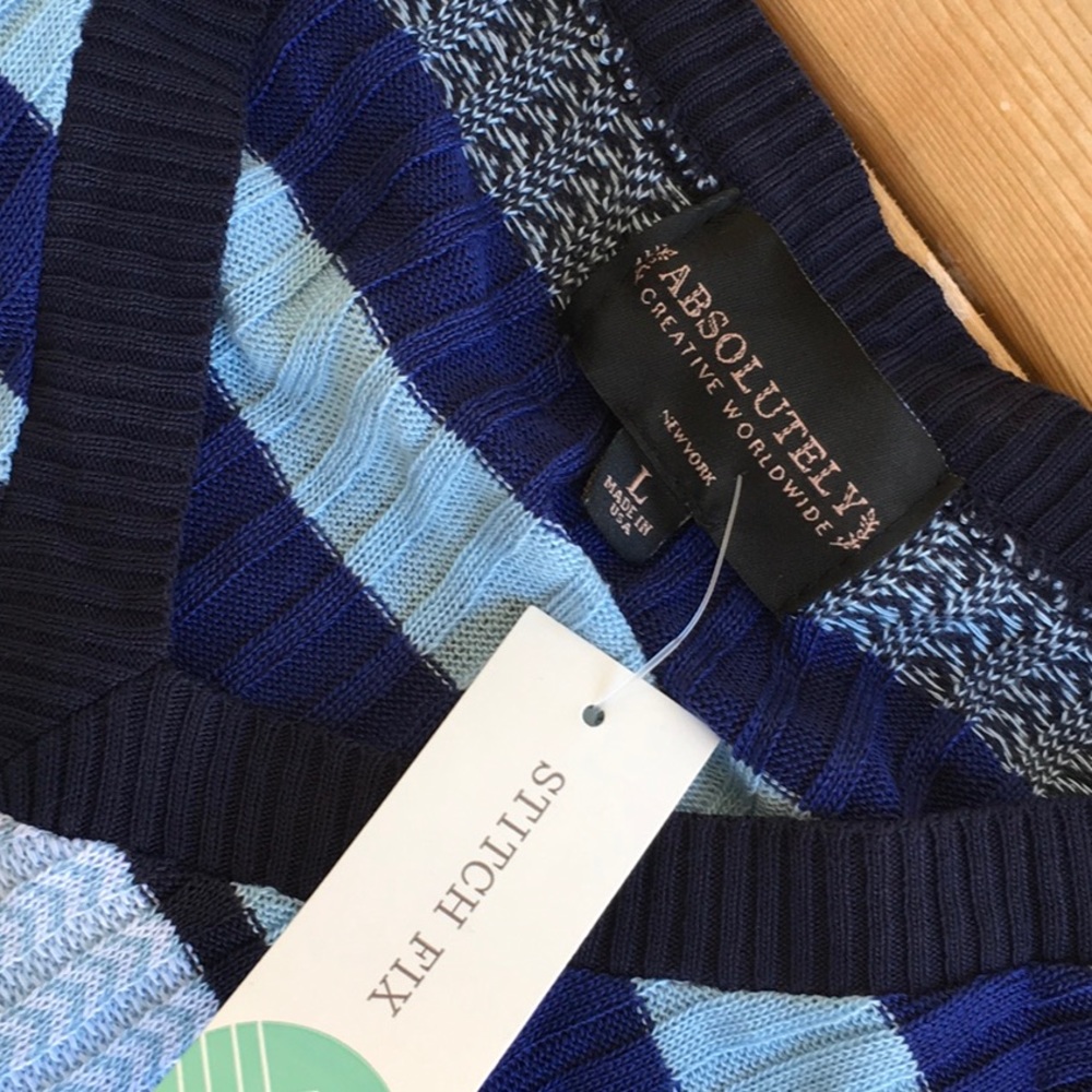 NWT blue geometric sweater A. C. W. - Picture 3 of 4